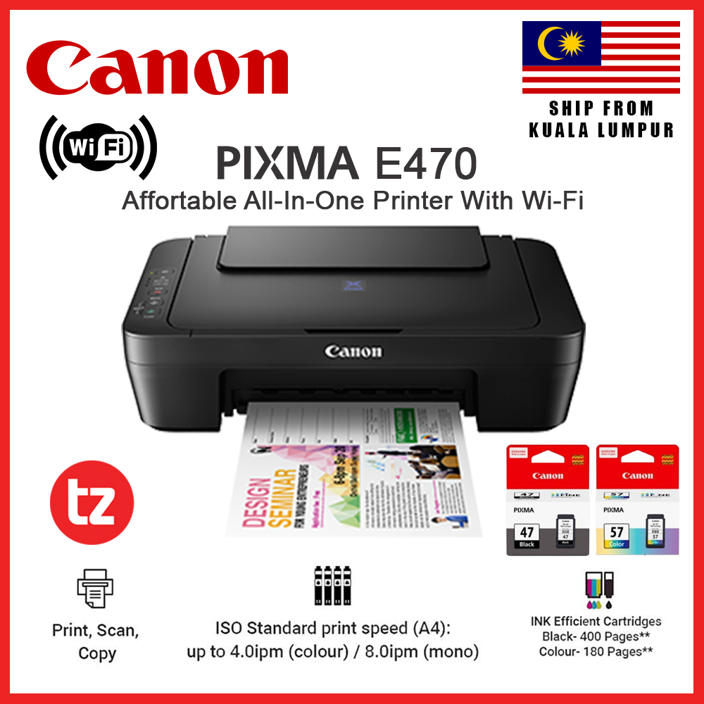 Canon Pixma E470 AllInOne Wifi Color Inkjet Printer (Print, Scan